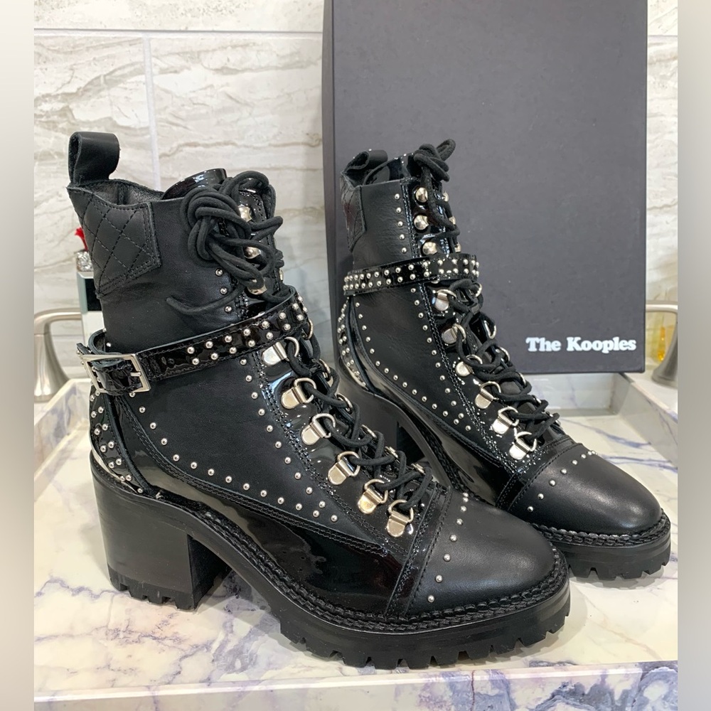 The Kooples Black Studded Combat Moto Heeled Boots